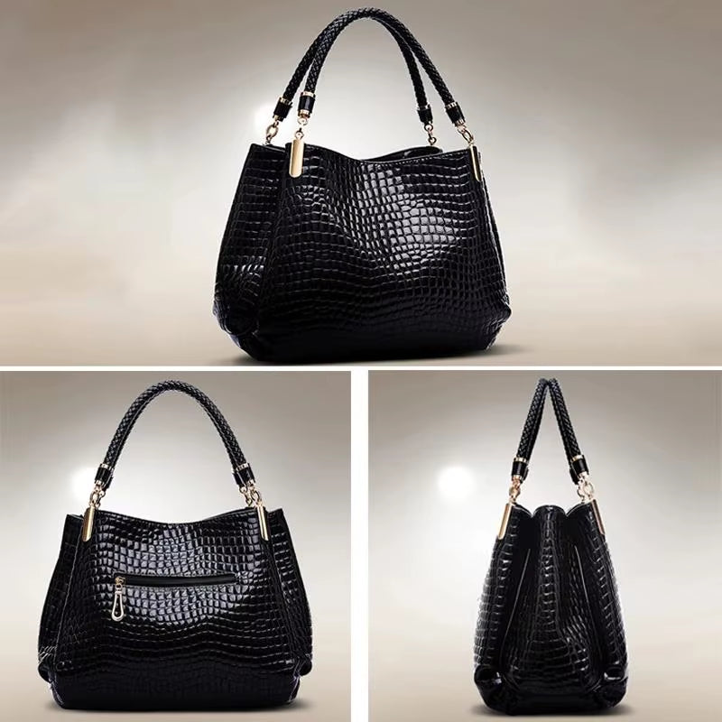 Large Capacity Crocodile Print Tote Bag for Women - Ideal for Daily Commute and Shopping