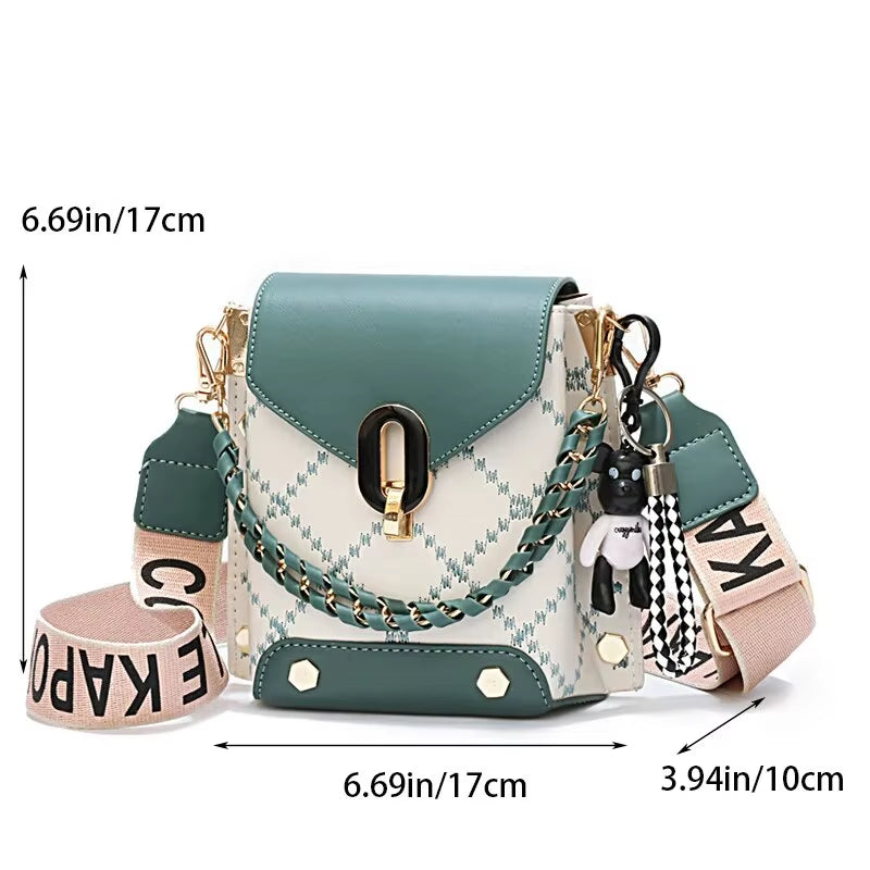 Women's Leather Crossbody Bag with Chain and Diamond Lattice Design for Daily Commuting and Shopping