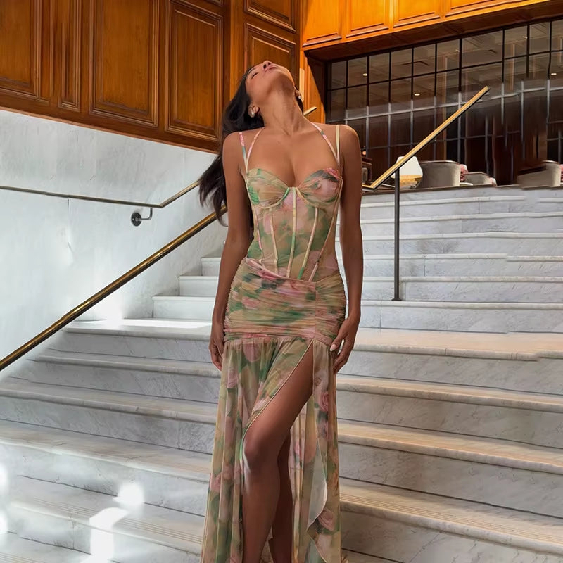 Elegant Sleeveless Floral Print Maxi Dress for Women - Summer Bodycon Casual Beach and Evening Wear