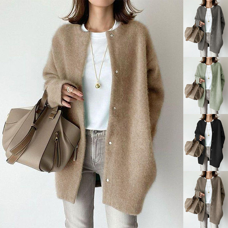 Women's Solid Color Knitted Single Breasted Cardigan - Autumn and Spring Fashion Jacket