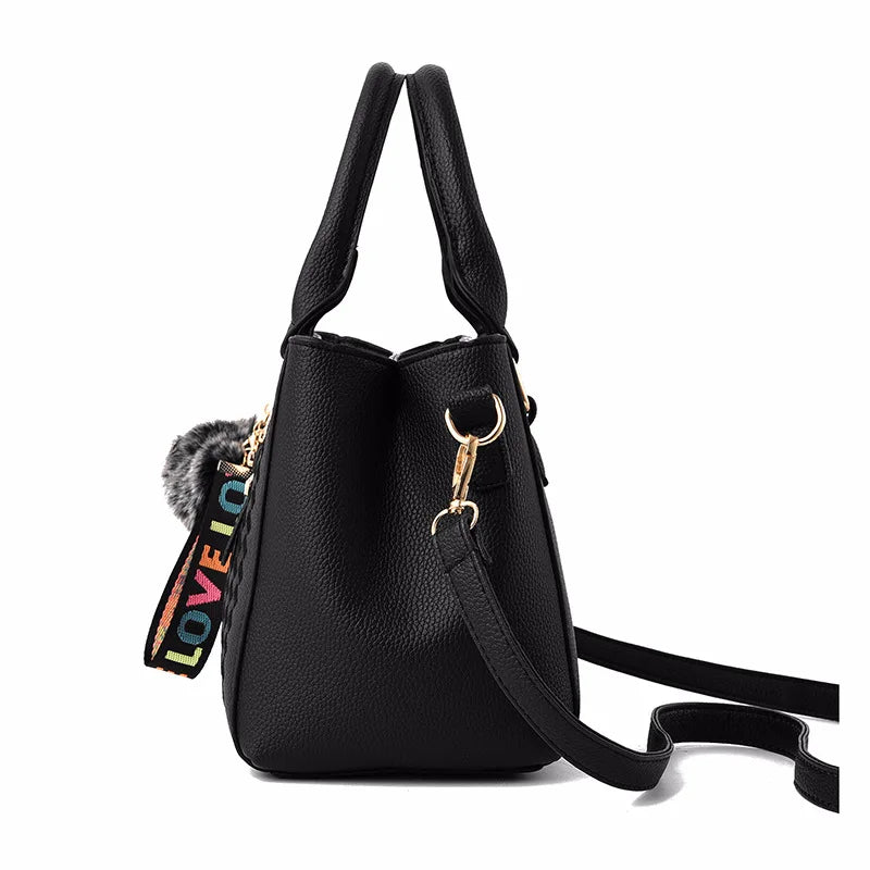 Women's Leather Embroidery Messenger Bags with Hair Ball Detail