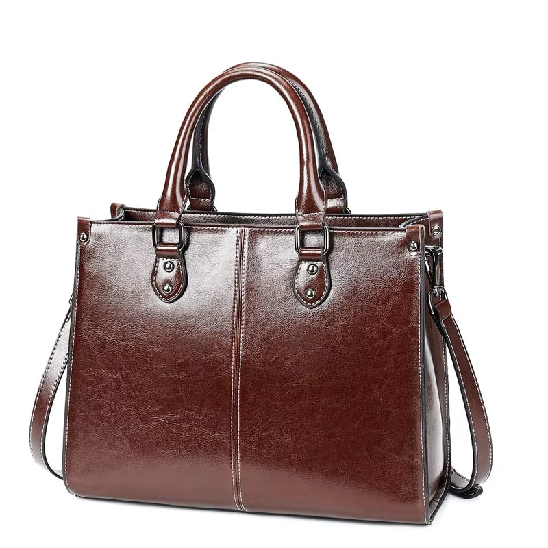 Genuine Leather Women's Crossbody Tote Bag - Fashionable Cowhide Messenger for Shopping and Office Use