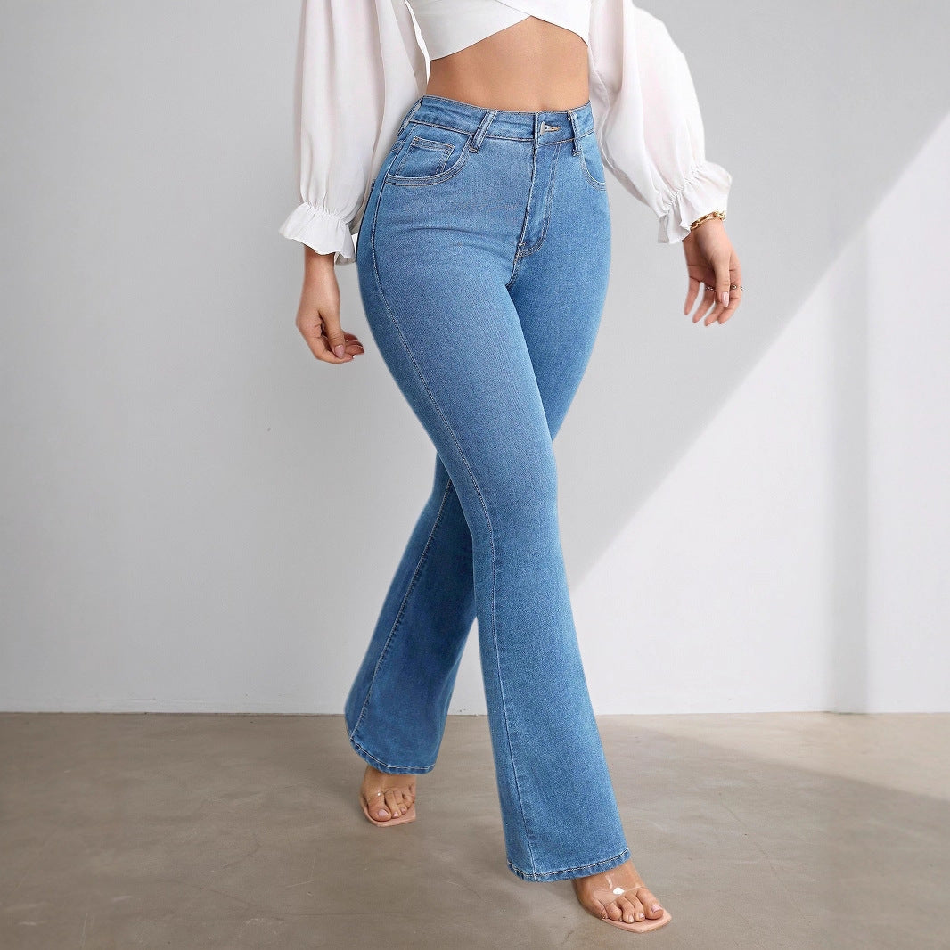 Women's High-Waisted Flared Jeans with Stretch Fabric