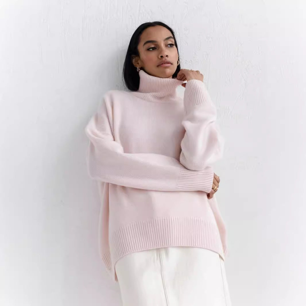 Women's Solid Color Long Sleeve Turtleneck Sweater - Winter Pullover Top