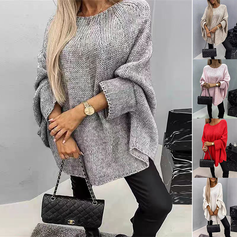Winter Oversized Batwing Sleeve Pullover Sweater for Women - Fashionable Knitted Shawl Top