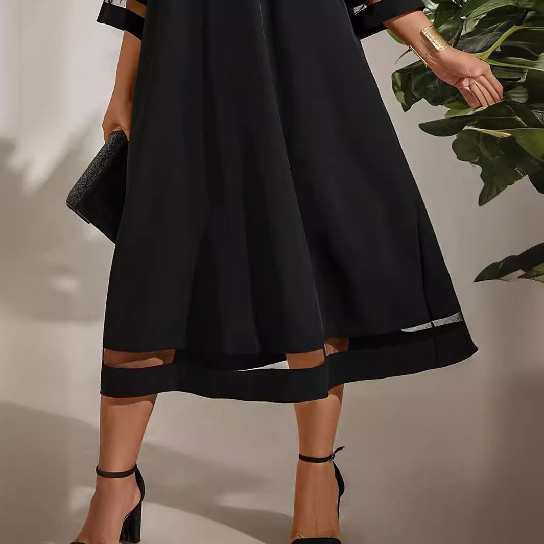 Elegant Patchwork Round Neck Dress for Women