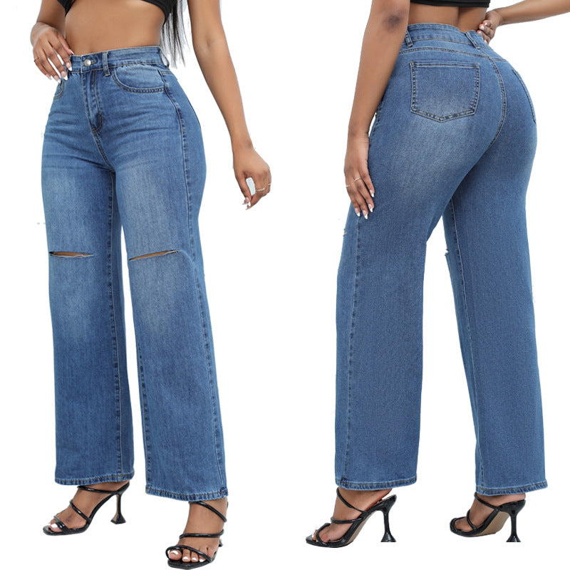 Sophisticated Wide-Leg Distressed Jeans for Women