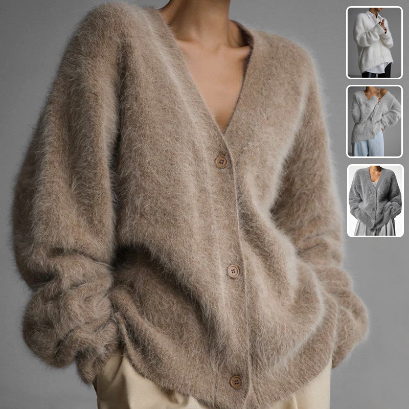 V-Neck Button Cardigan - Women's Knitted Sweater for Fall and Winter Fashion