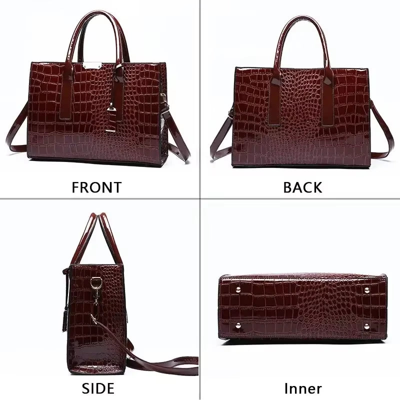 Luxury Vintage Women's Crocodile Pattern Leather Tote Bag - Spacious Business Shoulder Bag