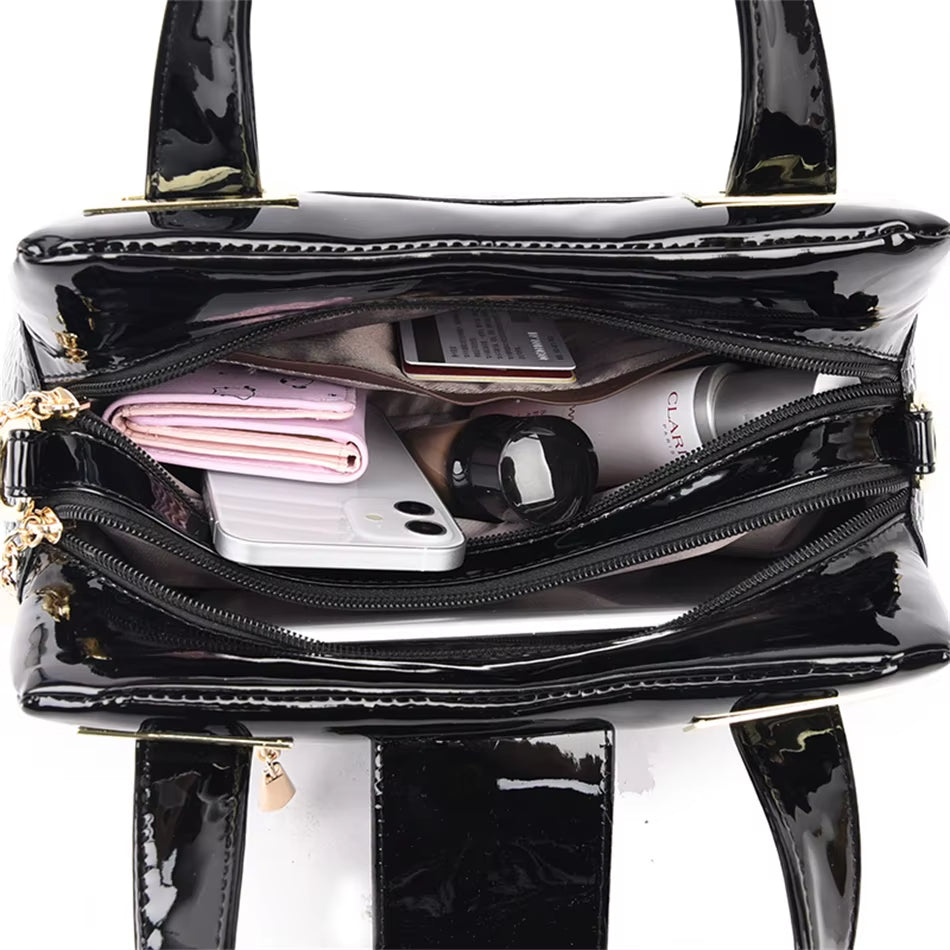 Luxury 2-Layer Large Capacity Tote Bag for Women - Designer Crocodile Pattern Boston Shoulder Bag, High Quality