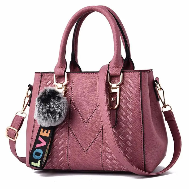 Women's Leather Embroidery Messenger Bags with Hair Ball Detail