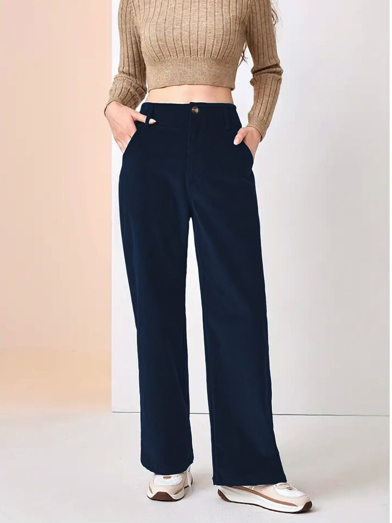 High-Waist Casual Straight Pants for Women with Slimming Design