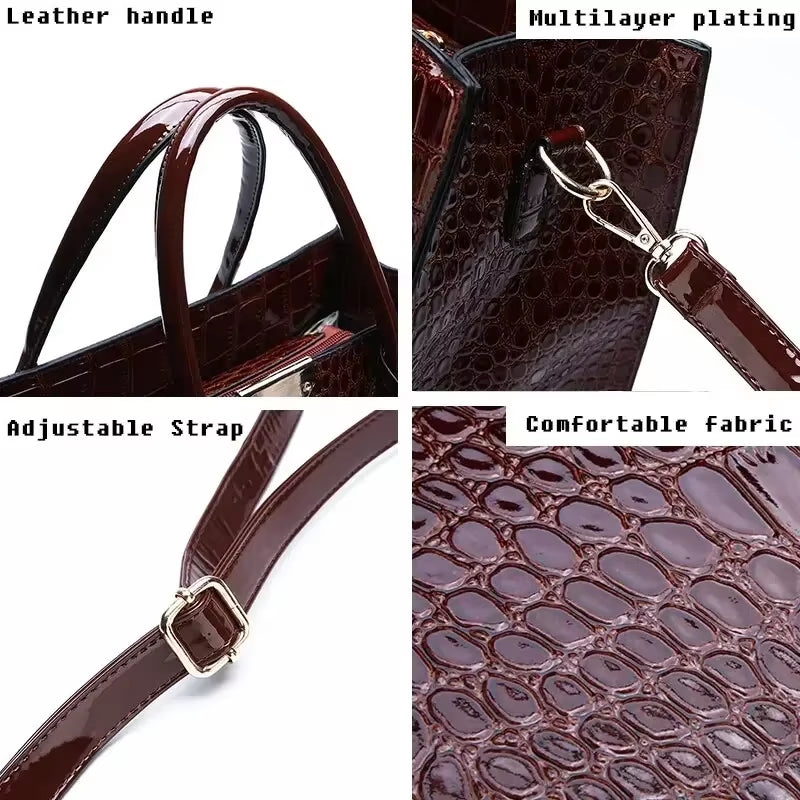 Luxury Vintage Women's Crocodile Pattern Leather Tote Bag - Spacious Business Shoulder Bag