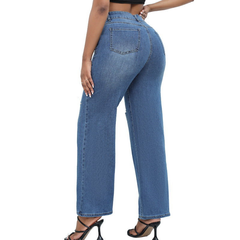 Sophisticated Wide-Leg Distressed Jeans for Women