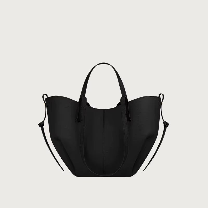 Women's Large Capacity Leather Wing Tote Bag, Pleated Underarm Design, Stylish and Casual One-Shoulder Handbag