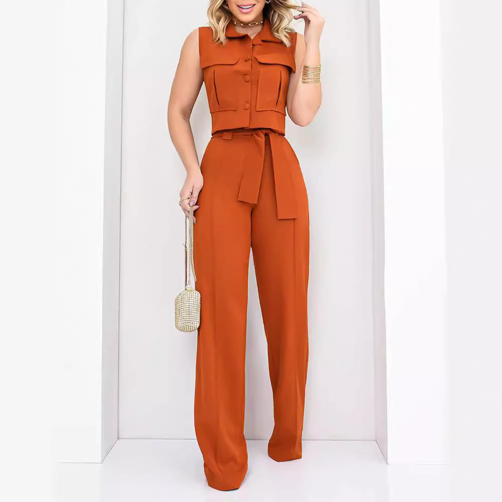 I-Shaped Pocket Vest Straight Tailor Blouse and Pants