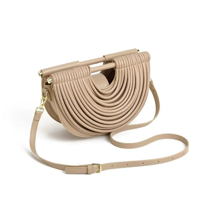 Luxury Handwoven Gold and Silver Evening Clutch for Women - 2025 Designer Brand Half Moon Rope Knotted Noodle Bag