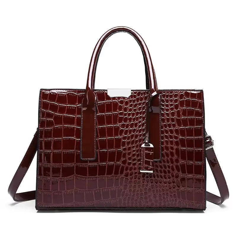 Luxury Vintage Women's Crocodile Pattern Leather Tote Bag - Spacious Business Shoulder Bag