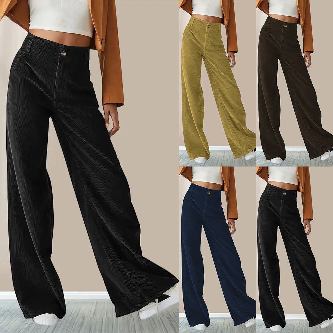 High-Waist Casual Straight Pants for Women with Slimming Design