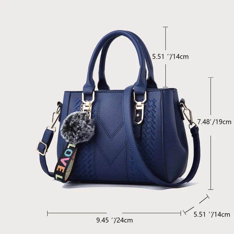 Women's Leather Embroidery Messenger Bags with Hair Ball Detail