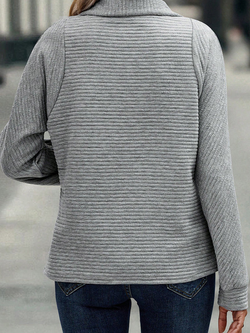 Zipper Stand Collar Pullover Sweatshirt for Women - Solid and Striped Long Sleeve Top for Spring and Autumn