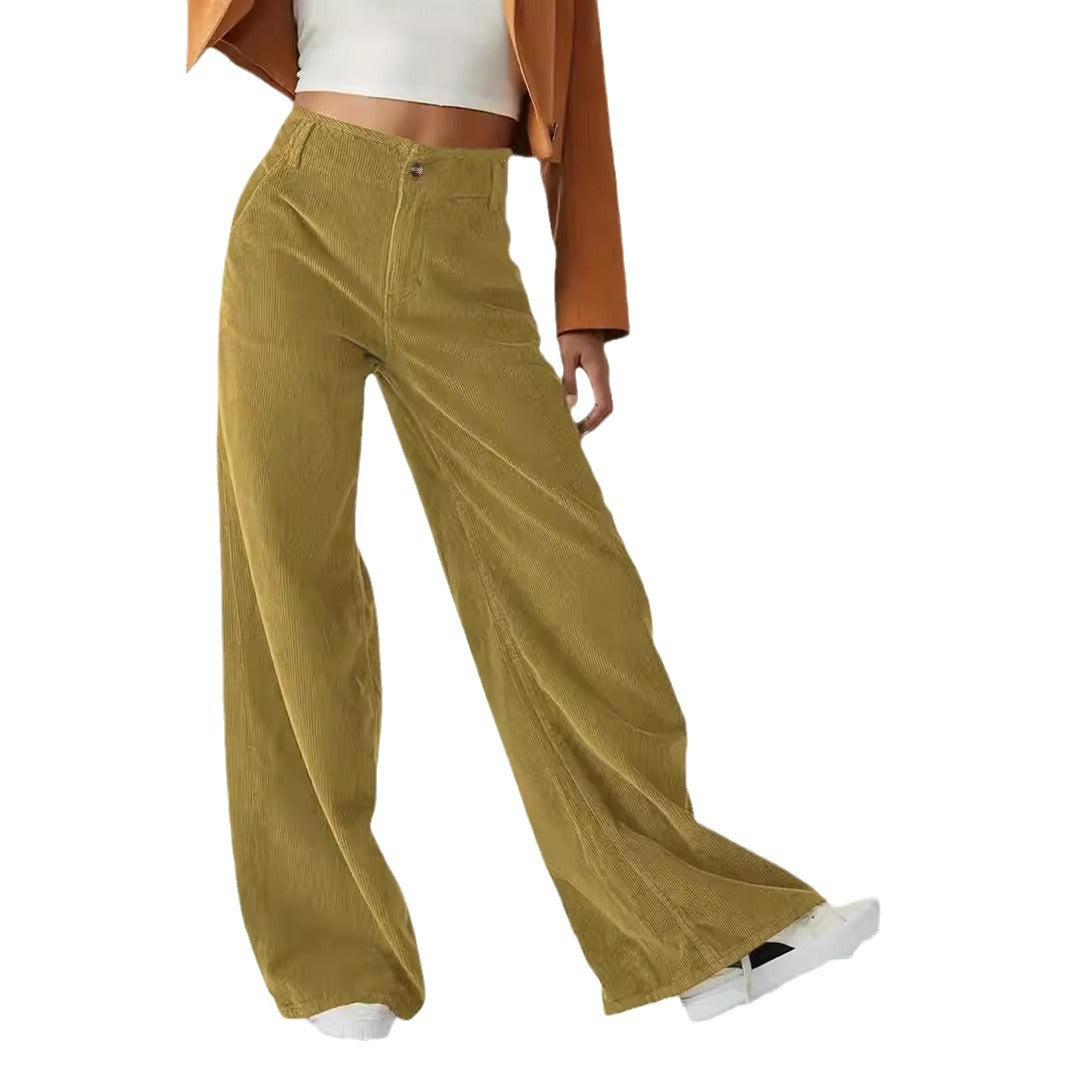 High-Waist Casual Straight Pants for Women with Slimming Design