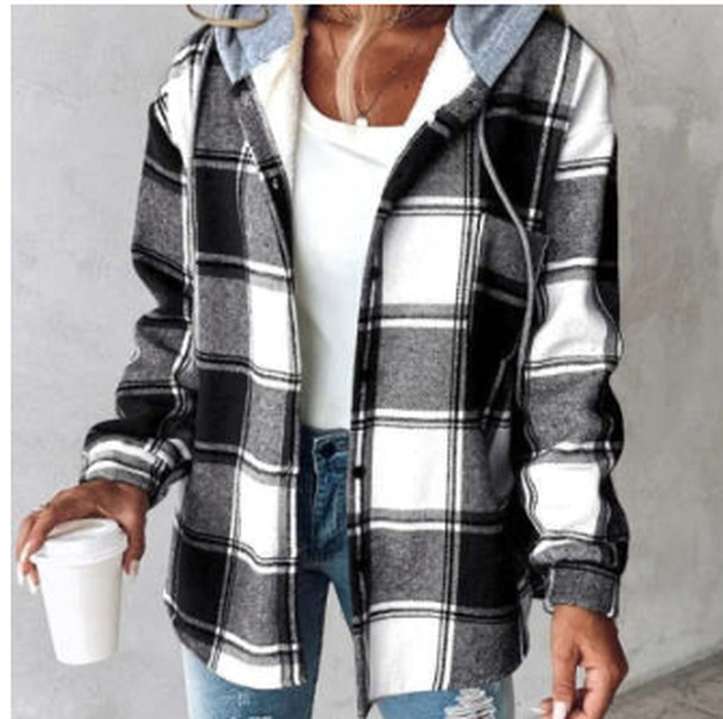 Plaid Hooded Jacket with Button Pockets for Women - Casual Autumn and Winter Outerwear