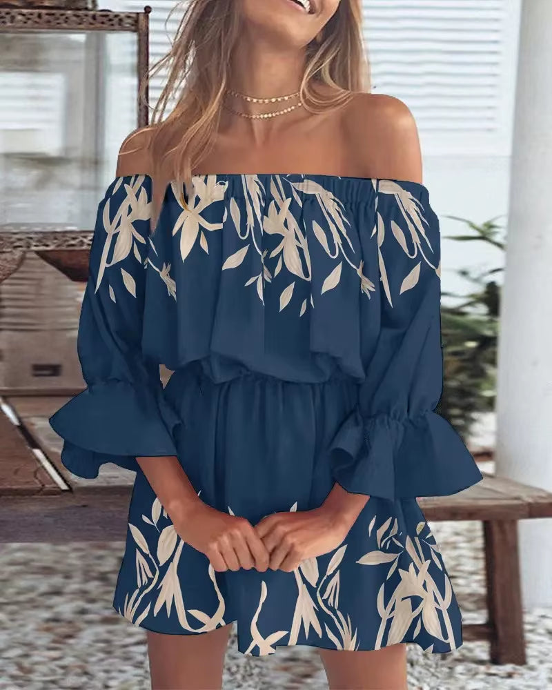 Women's Floral Off-Shoulder Blouse - Summer Boho Casual Backless Top for Holiday Wear 2023