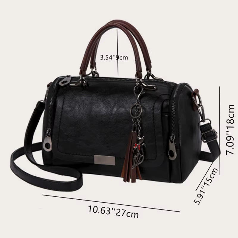 Large Capacity Women's Shoulder Bag with Tassel Decor and Removable Strap - Fashionable Zipper Crossbody Boston Handbag