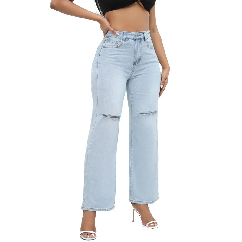 Sophisticated Wide-Leg Distressed Jeans for Women