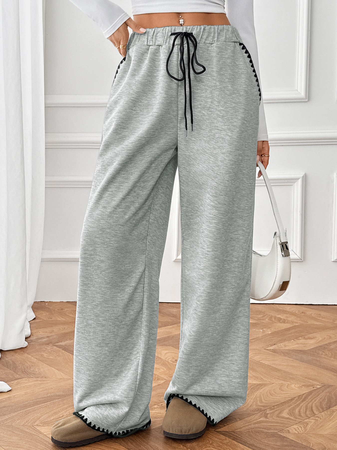 Women's Casual Straight-Leg Pants with Elastic Waistband