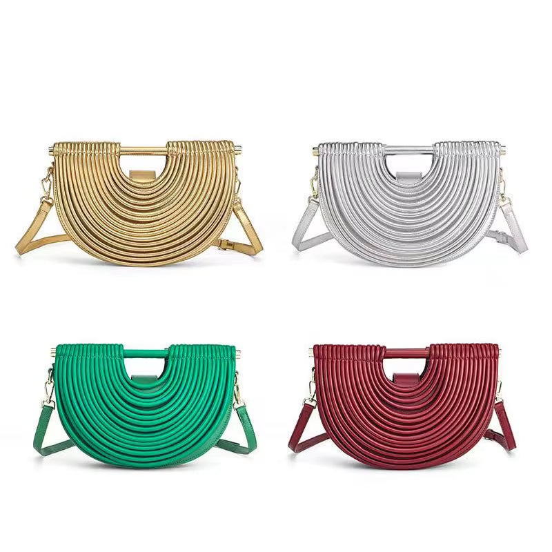 Luxury Handwoven Gold and Silver Evening Clutch for Women - 2025 Designer Brand Half Moon Rope Knotted Noodle Bag