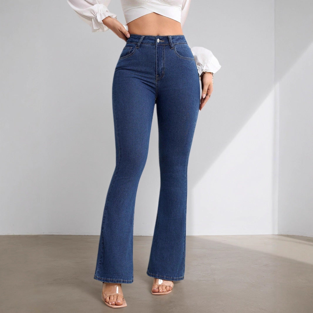 Women's High-Waisted Flared Jeans with Stretch Fabric