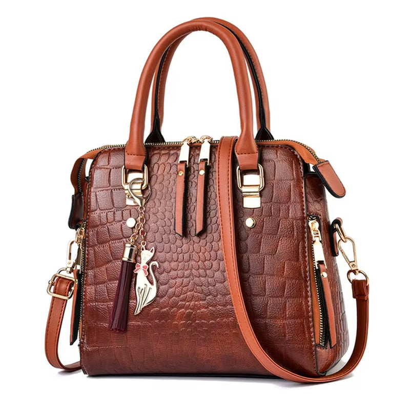 Luxury Crocodile Pattern Handbag for Women - Winter Collection PU Leather Tassel Shoulder Bag with Designer Handle