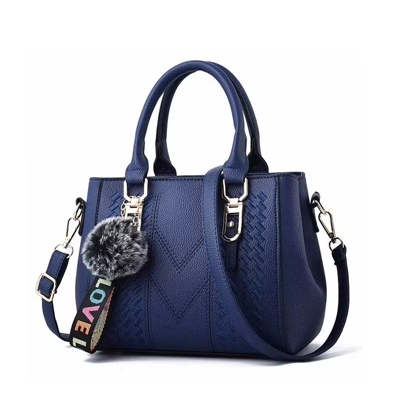 Women's Leather Embroidery Messenger Bags with Hair Ball Detail