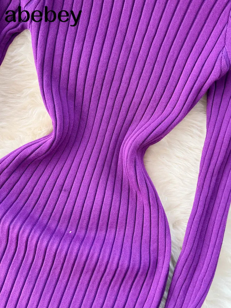 Women's Autumn Knitted Bodycon Dress with O-Neck and Oversized Fit - Elegant Winter Sweater Dress