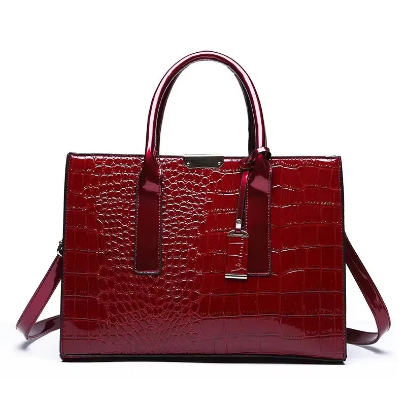 Luxury Vintage Women's Crocodile Pattern Leather Tote Bag - Spacious Business Shoulder Bag