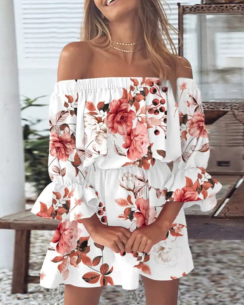 Women's Floral Off-Shoulder Blouse - Summer Boho Casual Backless Top for Holiday Wear 2023