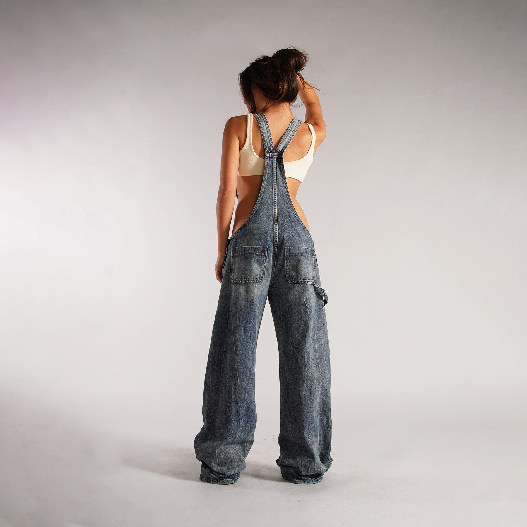 Y2K Denim Overalls with Pockets - Women's Fashion Loose Suspender Jumpsuit for Streetwear