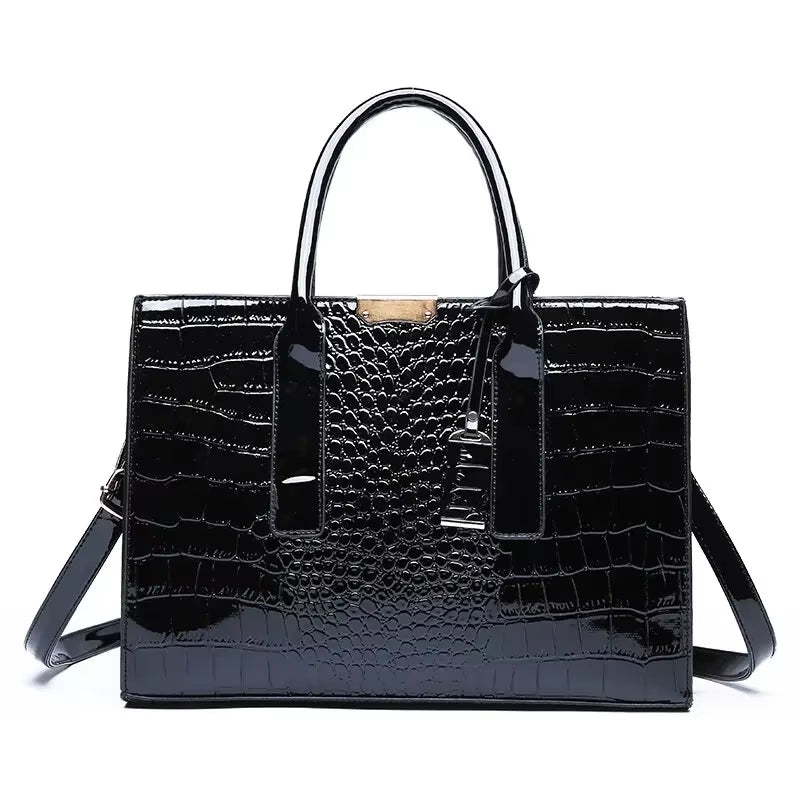 Luxury Vintage Women's Crocodile Pattern Leather Tote Bag - Spacious Business Shoulder Bag