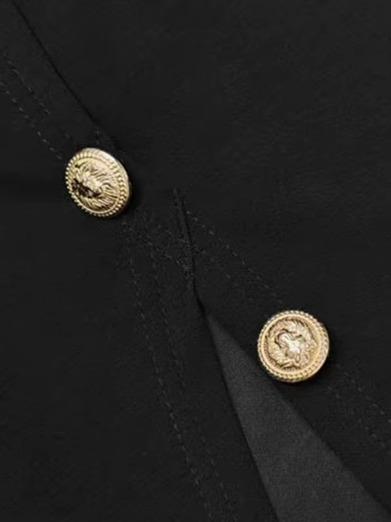 Modigirl Women's Elegant Lace-Up Maxi Dress with Gold Button Detail for Weddings and Evening Events - Autumn Collection 2025