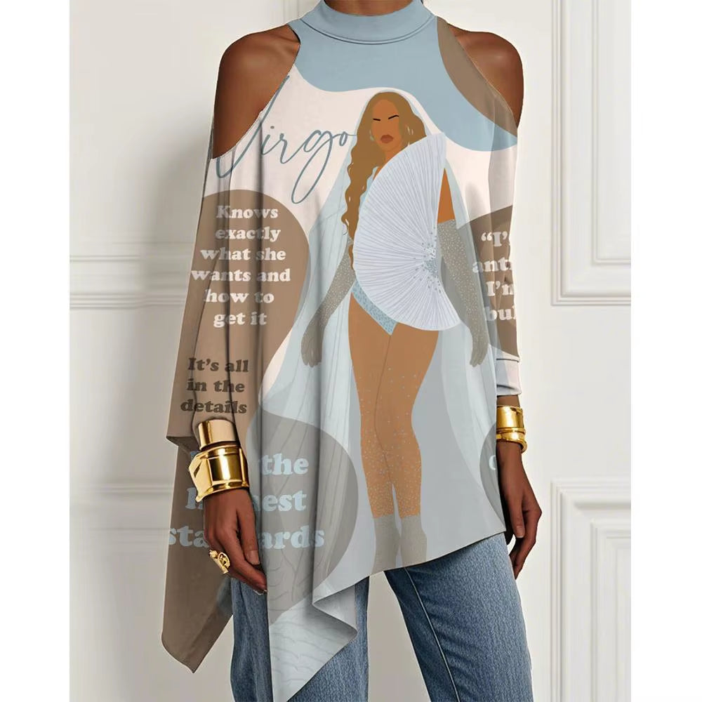 Trendy Off-The-Shoulder Dress with Irregular Hem and Loose Long-Sleeved T-Shirt Design in European and American Style