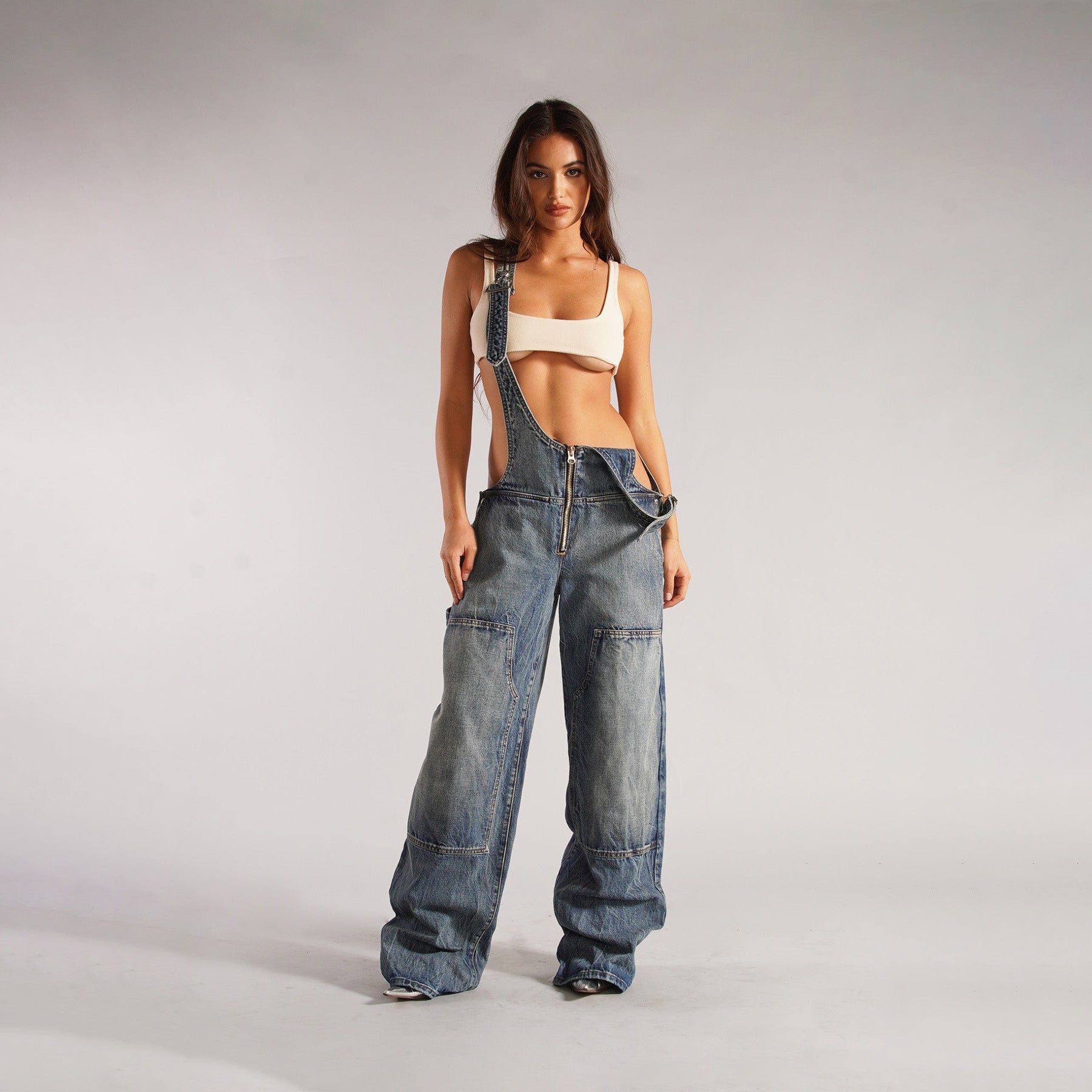 Y2K Denim Overalls with Pockets - Women's Fashion Loose Suspender Jumpsuit for Streetwear