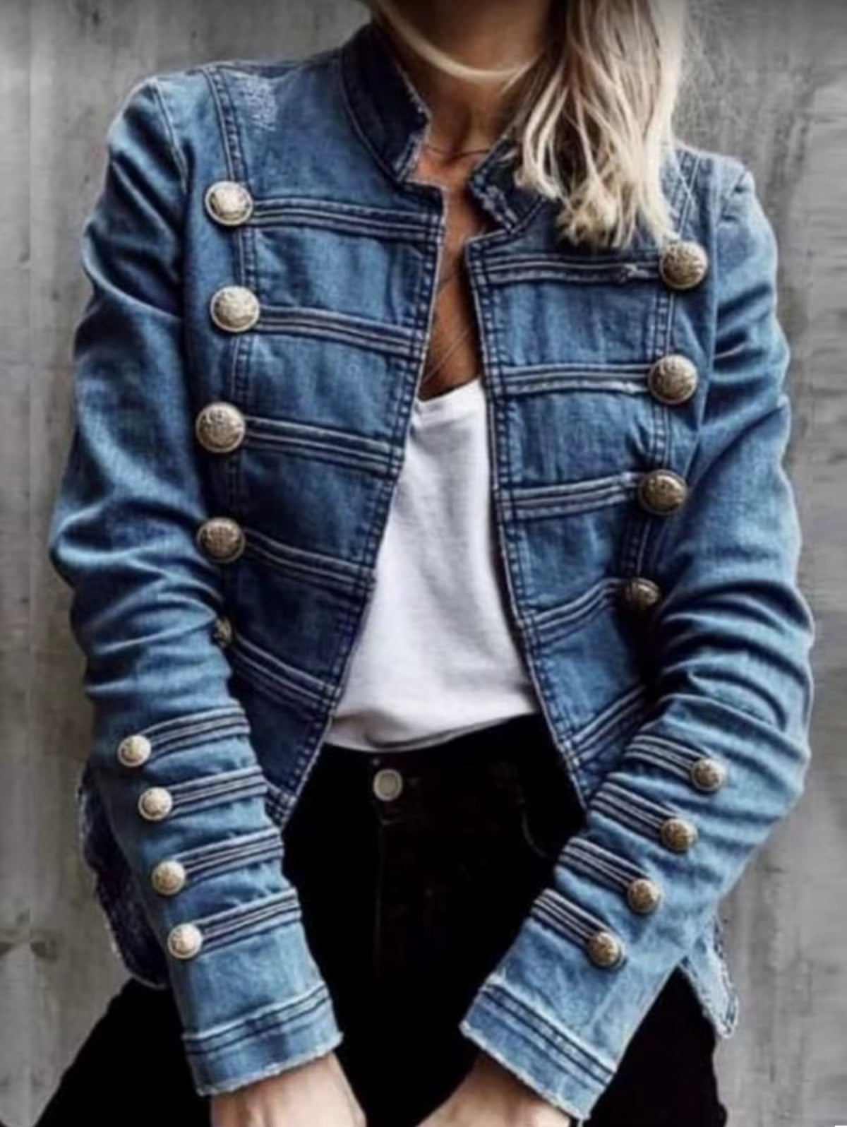 Women's Vintage Commuter Denim Coat - Autumn European American Fashion Slim Fit Double Breasted Jacket