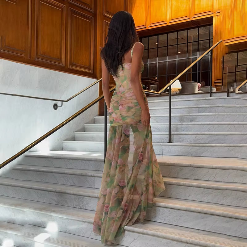 Elegant Sleeveless Floral Print Maxi Dress for Women - Summer Bodycon Casual Beach and Evening Wear