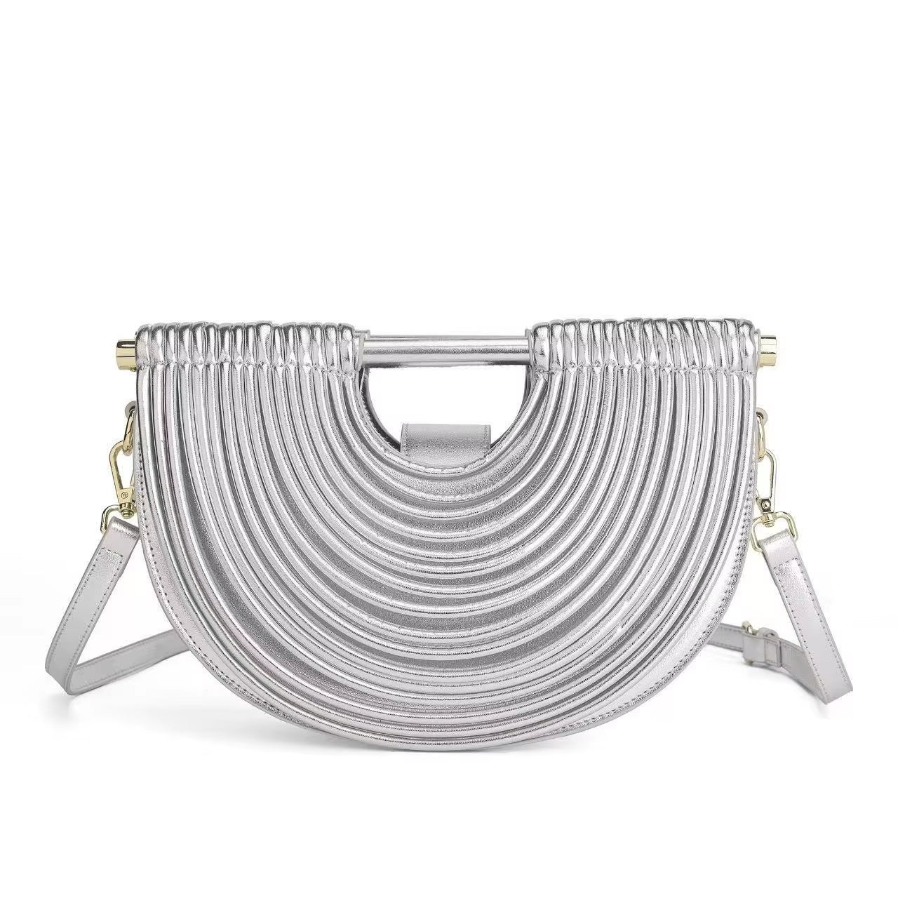 Luxury Handwoven Gold and Silver Evening Clutch for Women - 2025 Designer Brand Half Moon Rope Knotted Noodle Bag