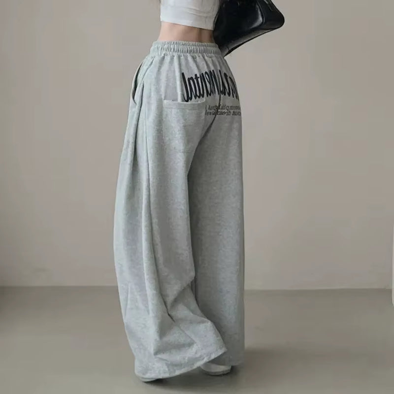 Women Bf Hip Hop Y2K Drawstring Printing Sweatpants Women Fashion Streetwear Sports Trousers Loose Casual Wide Leg Pants
