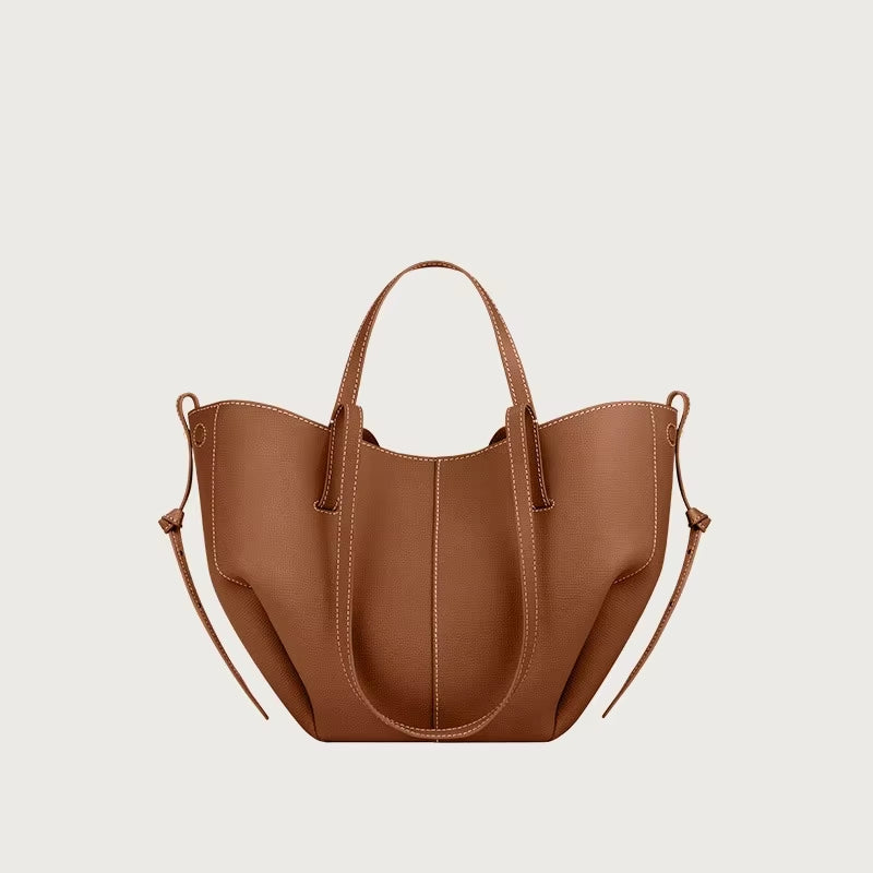 Women's Large Capacity Leather Wing Tote Bag, Pleated Underarm Design, Stylish and Casual One-Shoulder Handbag