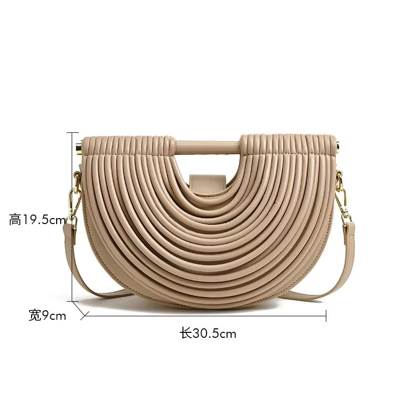 Luxury Handwoven Gold and Silver Evening Clutch for Women - 2025 Designer Brand Half Moon Rope Knotted Noodle Bag