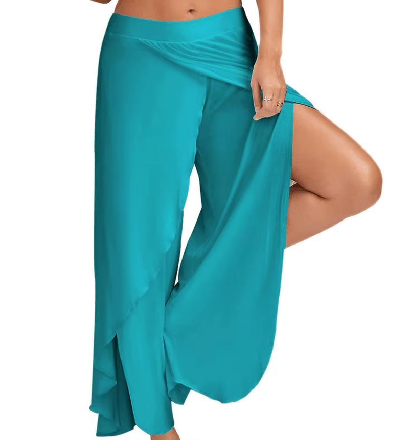Women plus Size Wide Leg Pants Loose Fitness Dance Yoga Split Trousers Female Elastic Wasit Casual Workout Solid Summer Clothing